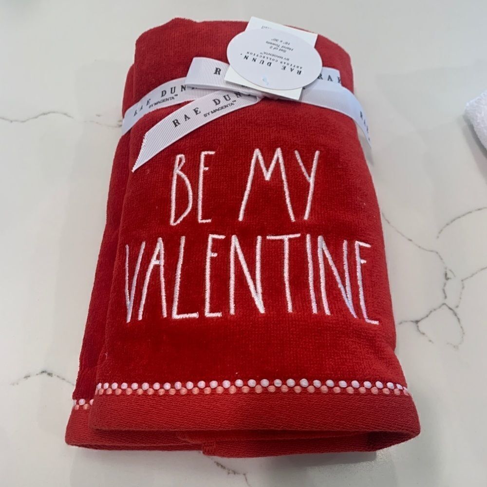 Rae Dunn Hand Towels Be My Valentine Red